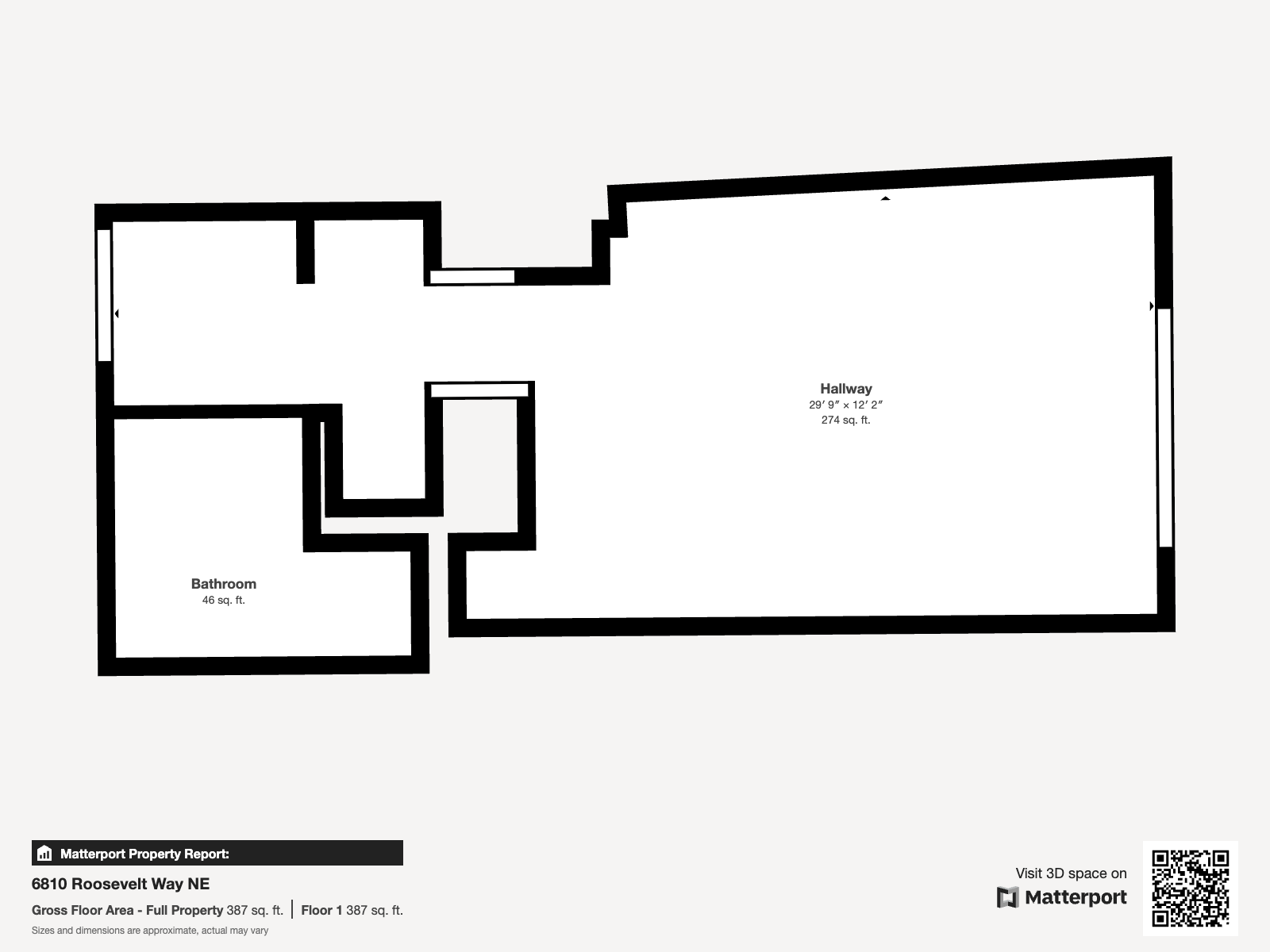 Floor plan for studio, 1 bath, 421 sqft